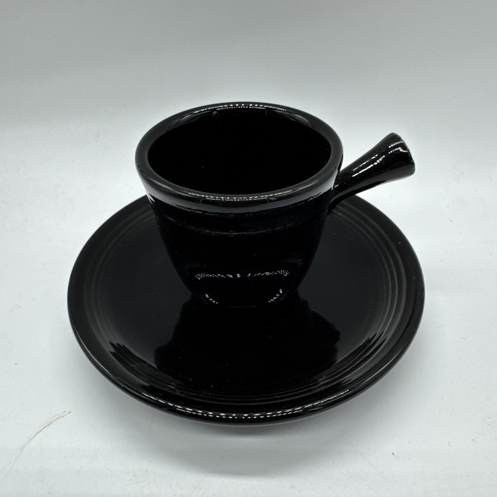 Fiesta  AD Cup and Saucer BLACK Stick Handle Fiestaware